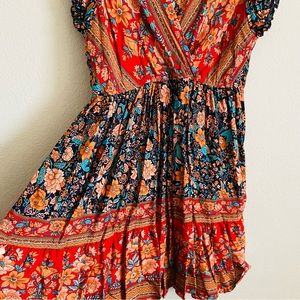 Shein XL multicolor floral print V neck ruffle hem summer dress